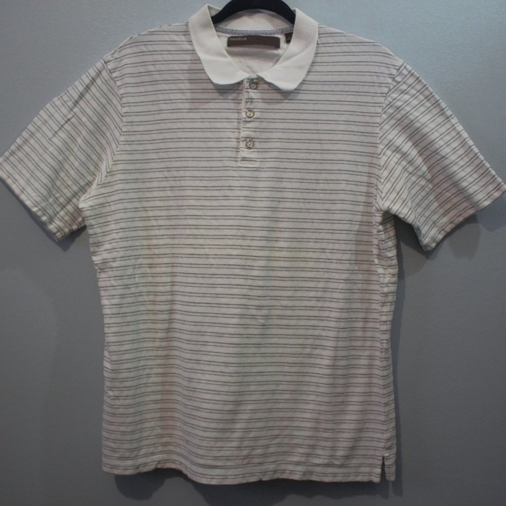 Perry Ellis white striped polo button covered XL